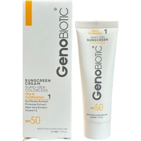 ضد آفتاب بی رنگ ژنوبایوتیک مدل Sunogen با SPF 50 مناسب پوست چرب و مختلط حجم 50 میلیلیتر