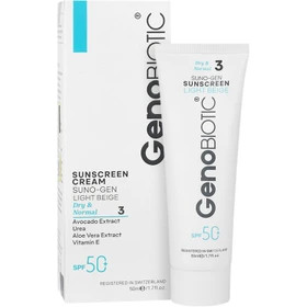 کرم ضدآفتاب ژنوبایوتیک رنگ بژروشن مناسب پوست خشک ومعمولیSPF50حجم50میلی لیتر